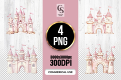 Pink Watercolor Fairy Castle Clipart Sublimation PNG Product Image 1