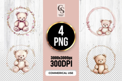 Teddy Bear Floral Wreath Clipart Sublimation PNG Product Image 1