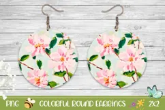 Pink Peony Round Earrings PNG, Floral Earrings Design Product Image 1