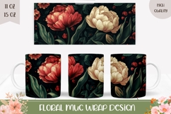Flowers Mug Wrap Design, Peony Mug Sublimation Product Image 1