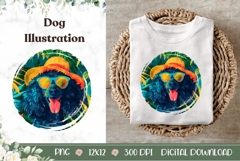 Summer Black Poodle Illustration, Tropical Poodle Dog PNG Product Image 1