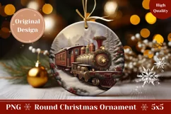 Christmas Ornament PNG, Christmas Train Ornament Sublimation Product Image 1