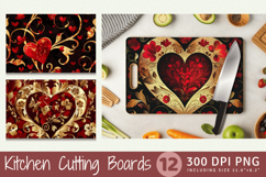 Red &amp; Gold Heart Floral Cutting Boards sublimation Designs Product Image 1
