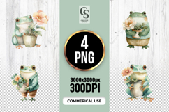 Watercolor Frog With Flower Pot Clipart Sublimation PNG Product Image 1