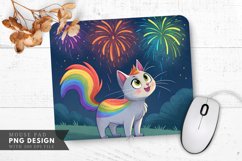 Rainbow Cat Fireworks Celebration Mouse Pad PNG Design Product Image 1