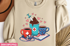 Coffee, books, and heart PNG, Nurse Sublimation PNG Product Image 2
