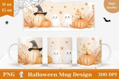 Halloween Pumpkins Mug Wrap Design, Kawaii Ghost Mug PNG Product Image 1