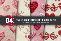 Pink Embroidered Heart Digital Paper Product Image 1