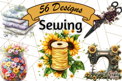 Floral Sewing Clipart PNG Vintage Sewing Elements Needlework Product Image 1