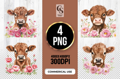 Floral Baby Cow Clipart Sublimation PNG Product Image 1