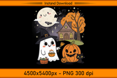 Cute Christmas Ghost Cat and Pumpkin House PNG Product Image 1