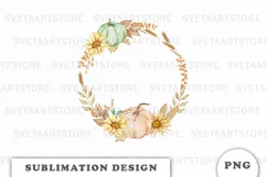 Watercolor Autumn Pumpkins wreath png Product Image 1