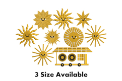 Smiling Sun Faces and Train Embroidery Design Product Image 1