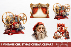 Vintage Christmas Cinema Clipart PNG Product Image 1
