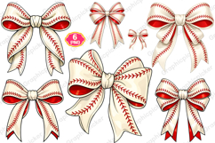 Coquette Baseball Bow PNG, Vintage Baseball Bow PNG, Bow PNG Product Image 1