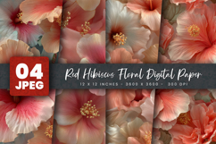 Red Hibiscus Floral Digital Paper Product Image 1