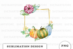 Watercolor Autumn Pumpkins Gold Frame png Product Image 1
