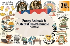 Funny Mental Health Animal PNG Bundle 15 Product Image 1