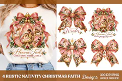 4 Nativity Christmas Bow Shirt PNG Designs, 4 Pink Christmas Product Image 1