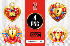 Heart Lock Clipart Sublimation PNG Product Image 1