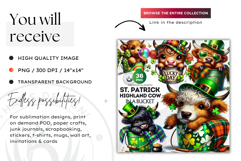 St Patrick Highland cow in bucket Clipart, highland cow PNG Product Image 2