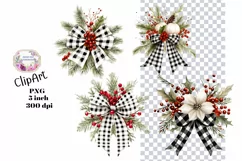 Christmas, bows, Ephemera, PNG, watercolor, Clipart Product Image 1