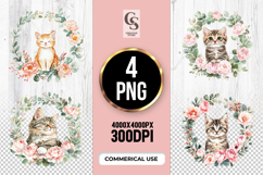 Cute Kitten Floral Wreath Clipart Sublimation PNG Product Image 1