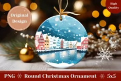 Winter Village Round Ornament, Winter Round Ornament Design Product Image 1