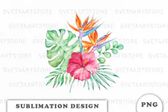 Watercolor Tropical Flowers Bouquet png Product Image 1