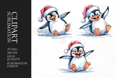 Grumpy winter penguin watercolor clipart sublimation Product Image 1