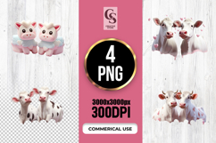 Cute Baby Cow Couple Sublimation Clipart PNG Product Image 1