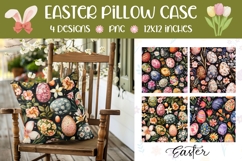 Cute Easter Pillow Template, Cartoon Easter Eggs Pillow Product Image 1