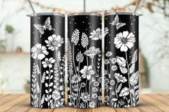 20oz Skinny Tumbler laser svg, Wildflowers pattern wrap Product Image 1