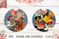 Floral Car Coaster Template, Cartoon Flowers Coasters Product Image 1