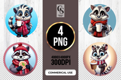 Cozy Raccoon With Coffee Clipart Sublimation PNG Product Image 1