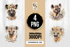 Watercolor Floral Hyena Portrait Clipart Sublimation PNG Product Image 1