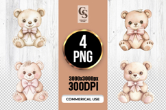 Cute Teddy Bear with Bow Illustration Clipart PNG Product Image 1