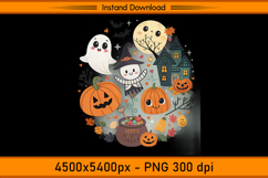 Cute Ghost and Witch Halloween Night Scene PNG Product Image 1