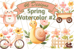 Pastel Watercolor Spring Clipart Bundle, Flowers, Bikes Png Product Image 1