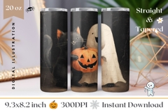 Cartoon Halloween Cat Tumbler, Halloween Ghost Tumbler Product Image 1