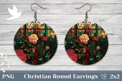 Floral Cross Round Earrings, Christian Cross Earrings PNG Product Image 1