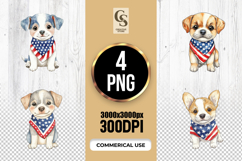 Cute Puppy Patriotic Bandana Watercolor Clipart PNG Product Image 1