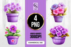 Purple Flower Pot Clipart Sublimation PNG Product Image 1