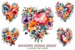 Colorful Floral Heart Sublimation Watercolor Clipart Product Image 1