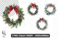 Flower Wreath with Red Bow PNG Clipart Product Image 1