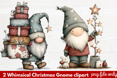2 Whimsical Christmas Gnome Clipart | Cute Holiday Gnome PNG Product Image 1