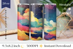 Art Moon Tumbler Wrap Design, Clouds Tumbler Sublimation Product Image 1