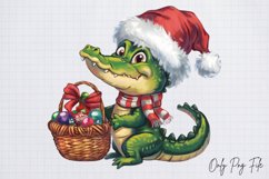Watercolor Christmas Crocodile Clipart PNG Product Image 1