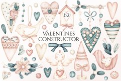 Valentines constructor. Watercolor love symbols clipart Product Image 1