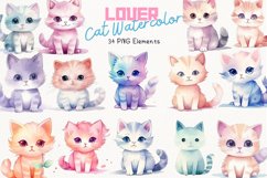 Lover Cat Watercolor 34 Cliparts Collection Ai Generated Art Product Image 1